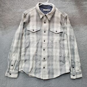 Outerknown Blanket Shirt Mens Large Plaid Gray White Button Up Heavy Twill